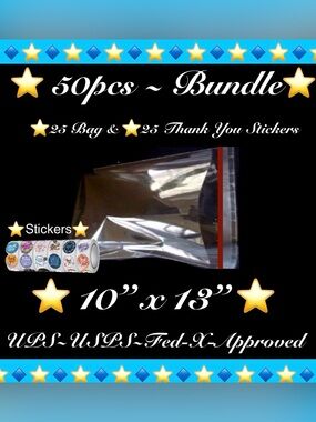 50pcs Shipping Bundle ~New~ 
25ct 10” x13” Bag & 25ct Thank You Stickers